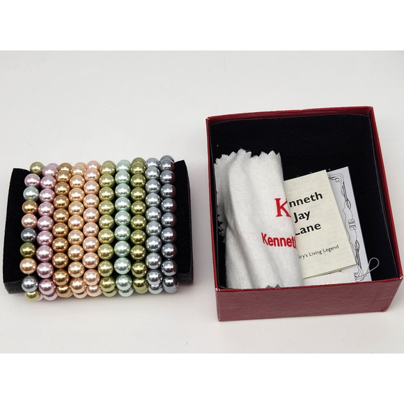 KJL Kenneth Jay Lane faux Pearl Bracelets Multi Color Set of 10 - Picture 1 of 16